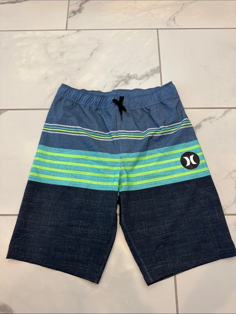 Hurley Boys Blue & Green Striped Swim Trunks